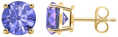 tusakha 0.20 Ctw Round Cut 14K Yellow Gold Over 3mm Tanzanite Sterling Silver Stud Earring