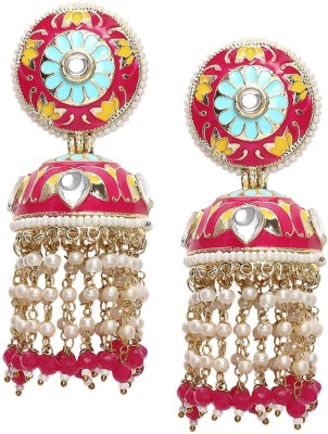 fabula Rani Pink Meenakari Kundan Jhumka Beads, Crystal Alloy Jhumki Earring