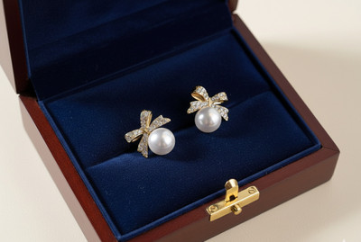 Diyaana Diyaana Creation Elegant Pearl Bow Stud Earrings for Women & Girls. Cubic Zirconia Alloy Stud Earring
