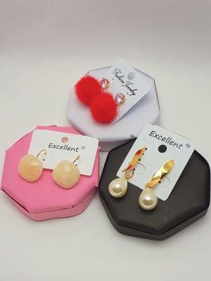 Ayzal Red And White Korean Earrings Combo Pearl Alloy Earring Set