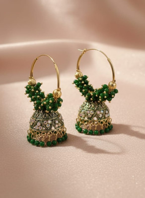 THEKAMAL HOOP GREEN Beads, Crystal, Diamond Alloy Stud Earring, Drops & Danglers, Hoop Earring, Jhumki Earring, Earring Set