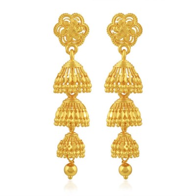 Dzinetrendz Brass Goldplated Stylish Long Jhumki Women Earrings Latest Cubic Zirconia Brass Drops & Danglers
