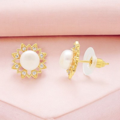 Sri Jagdamba Pearls Symphony Pearl Earrings Cubic Zirconia Stone Stud Earring