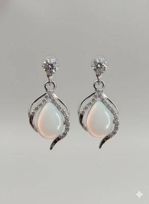 Avoroni Trendy White Teardrop Drop Earrings for Women with Crystal Accent Alloy Stud Earring