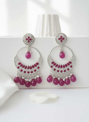 Harmi collection Elegant Black & Silver Oxidized Chandbali Earrings for Women and Girls Beads Alloy Chandbali Earring