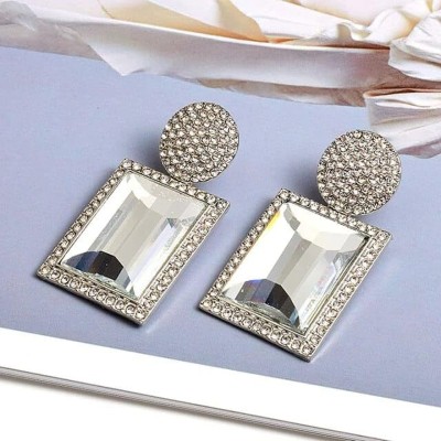 La Belleza Blue Crystal Rectangular Earring Alloy Drops & Danglers