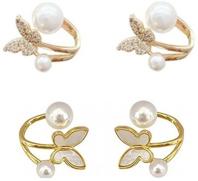 SheOm Karki Combo of 2 Pretty butterflys stud and New Butterflys Zircon Stud Korean Earrings Cubic Zirconia, Pearl, Zircon, White Zircon Stainless Steel Stud Earring, Earring Set