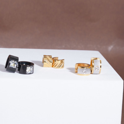 World Jewel Trendy Stylish Unisex Hoop Earrings Combo (Set of 3) Stainless Steel Huggie Earring