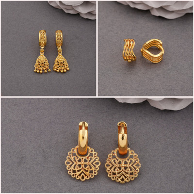 Weroxa Combo of 3 Brass Huggie Earring