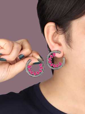 Arti creations Korean Black Plated Stone Beaded Jhumki Chandbali Drop Danglers Earrings set Cubic Zirconia Alloy, Stone Hoop Earring