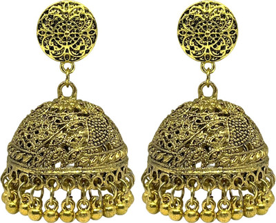 house of common O Peacock Gold Plated Ethnic Stylish Fancy Party Wear Jhumka Afgani Beads German Silver, Enamel, Plastic, Brass, Metal Jhumki Earring, Drops & Danglers
