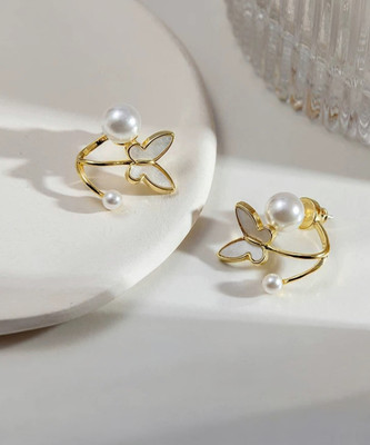 Lady Raiment Butterfly Cubic Zirconia Pearl Stainless Steel Stud Earring Set Pearl, Cubic Zirconia, Zircon Stainless Steel Stud Earring