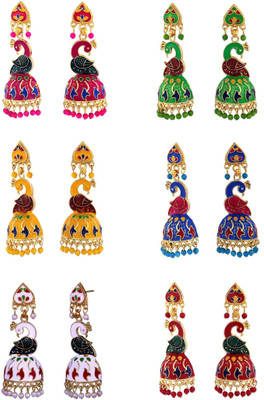 Fashion Fusion Peacock Meena Lightweight Half Jhumka Brass Jhumki Earring
