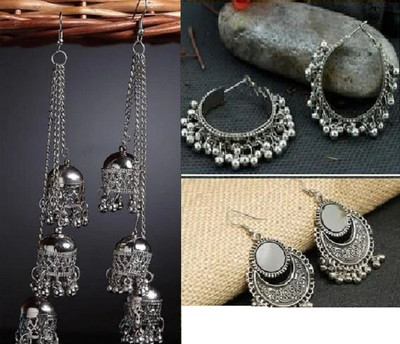 JMBW INTERNATIONAL Afgani Kashmiri Oxidised Earrings Beads Alloy Huggie Earring