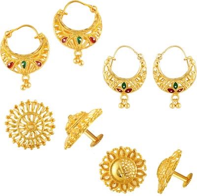 Divastri south indian earrings combo Maharashtrian traditional 1 gram gold screw party Ruby Brass, Copper, Stone, Alloy, Enamel, Metal Stud Earring, Earring Set, Tunnel Earring, Hoop Earring, Chandbali Earring
