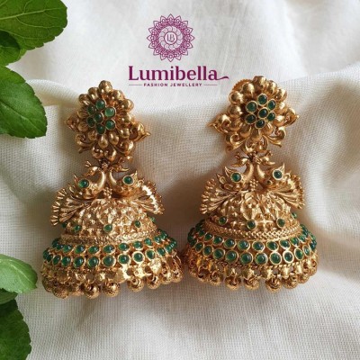 Lumibella Fashion Peacock Jhumkis Beads Brass Jhumki Earring