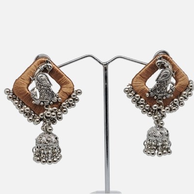 aanyaas Trendy Silk Oxidized Peacock Tops Jhumka Alloy Earring Set