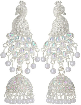 Sangam Divine Intricate peacock shape with shimmering crystal embellishments Alloy Jhumki Earring