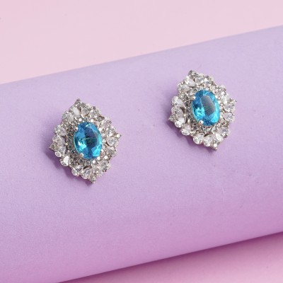 ZALKARI Blue Sapphire Stud Earring For Girl's & Women's Latest Classy Zircon Sterling Silver Stud Earring