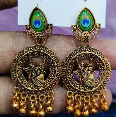 SAKETHAM Gloden Lakshmi beads Alloy Jhumki Earring
