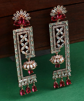 ANOUK Red & White Geometric Shaped Floral Gold Plated American Diamond Earring Cubic Zirconia Brass Drops & Danglers