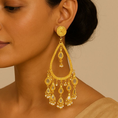 UnfoldSelf Traditional Golden Chandbalis Alloy Chandbali Earring