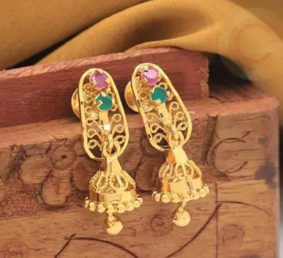 NANDANA COLLECTIONS GOLD PLATED EARRING ZINC ALLOY DANGLER HANGING STUDS CZ AMERICAN DIAMOND JHUMKI Alloy Jhumki Earring