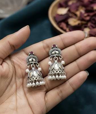 Vinayak Silver Oxidised Jhumka Jhumki Earrings for Women and Girls. Pearl Alloy Drops & Danglers, Jhumki Earring, Chandbali Earring