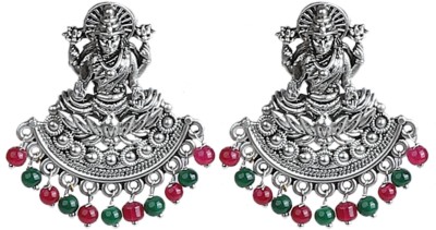 SRI RAGHAVA Silver Plated Studs with Goddess Laxmi Alloy Earring Set