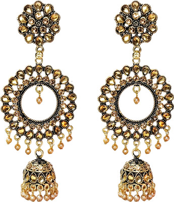 Anish golden jhumka earrings for women gold jhumka for wedding Pearl Alloy Jhumki Earring, Drops & Danglers