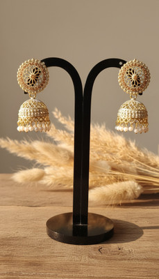 Rajbhar RAJBHAR Antique Jhumka Earrings – Traditional Ethnic Design with Bead Danglers Agate Alloy Hoop Earring