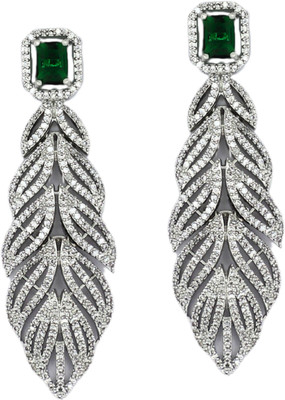 IKSAVA AD and emrald 'Pankh' earrings Diamond Brass Drops & Danglers