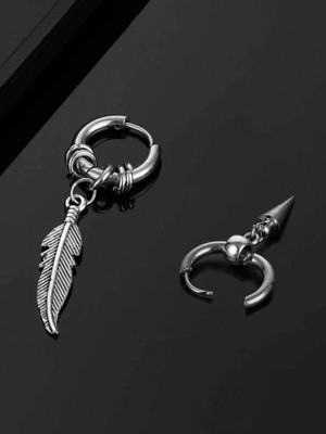 YELLOW CHIMES Latest Fashion Stainless Steel Silver Black Hoop Combo Metal Hoop Earring