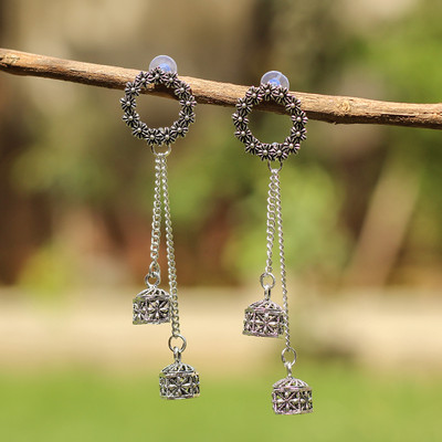 YAVI Yavi Silver Oxidized Floral Jhumka Dangler Earrings for Women & Girls Alloy Jhumki Earring