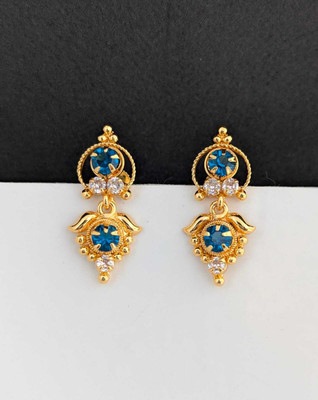 Rithvin Fashion Gold-plated Dual Layer with Blue Stone drop earrings Cubic Zirconia Alloy Drops & Danglers