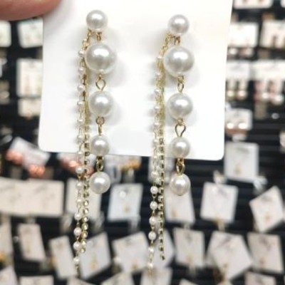 ohBlink Crystal Chunky Hanging Pearl Rain Drop and Dangle Earrings For Women & Girls Brass Drops & Danglers
