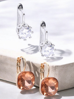 Dressberry Combo of 2 Silver Crown Cubic Zirconia & Gold Square Cubic Zirconia Drop Cubic Zirconia, Crystal, Zircon Alloy Drops & Danglers
