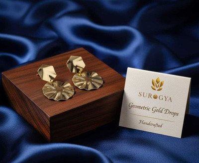 Surogya Geometric Gold Drops Stainless Steel Stud Earring