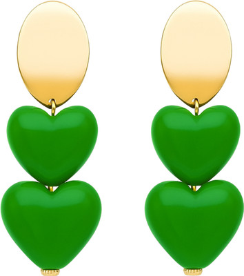 FOGGMART Heart Drop Earrings for Women & Girls | Gold & Green Heart Stone, Rust-Free Alloy, Stainless Steel Drops & Danglers, Jhumki Earring, Earring Set