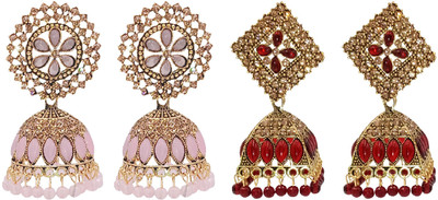 Malana Merino Ethnic Set of 2 Earrings for Women Jhumka Kundan Girls Accessories Jhumki Alloy Jhumki Earring
