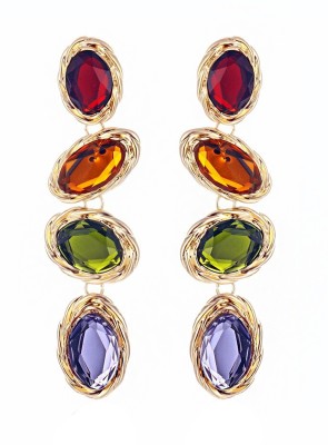 YELLOW CHIMES Multicolor Crystal Hanging Drop Dangler Earrings Crystal Metal Drops & Danglers