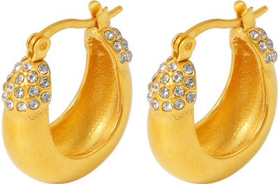 Diving Swan Reva Crystal Hoop Earring - Gold Stainless Steel Hoop Earring