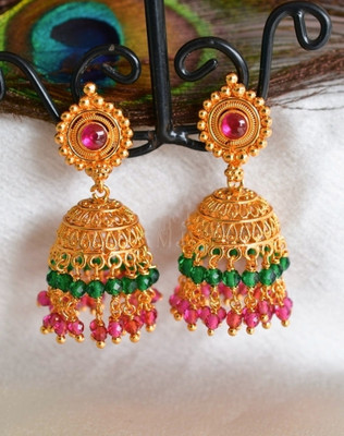 ElegantImitation One Gram Gold and Gheru Polished Multicoloured Beads Jhumkas Alloy Jhumki Earring