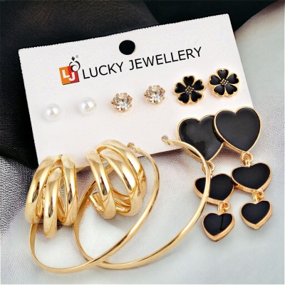 Lucky Jewellery LUCKY JEWELLERY 6 Pairs Combo Set Of Earring for Women & Girls (270-CHEX-1184-6) Metal Earring Set