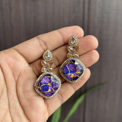 TaranaJewelry Royal Purple Abstract Party Earrings with Crystal Floral Detailing Alloy Drops & Danglers