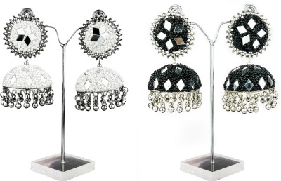 AC JEWELS Stunning White And Black Beads With Mirror Studded Dome Shape Jhumka Beads Alloy, German Silver Jhumki Earring