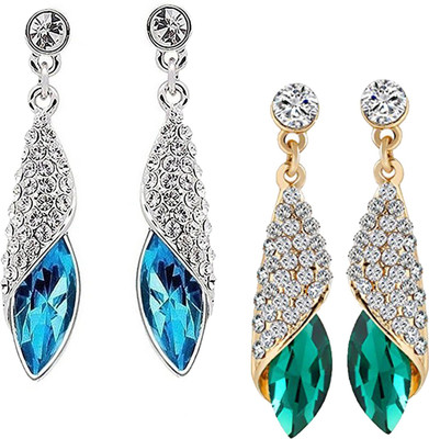 OVIYA Combo of Blue and Green Endearing Dangler Earrings Crystal Alloy Drops & Danglers