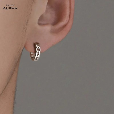 Salty Alpha Hermetic Earrings for Men & Boys | Ear Tops | Ear Piece | Aesthetic Jewellery Stainless Steel Hoop Earring