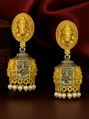 Digital Dress Room Afghani Jhumka Earrings Lord Ganesha Design With Pearl Brass Jhumki Earring