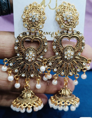 SAKETHAM Golden Luv Alloy Jhumki Earring